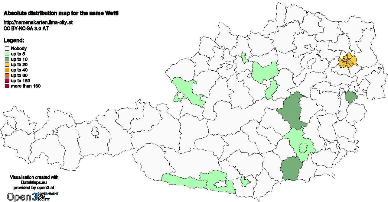 Absolute Distribution maps for surname Wettl