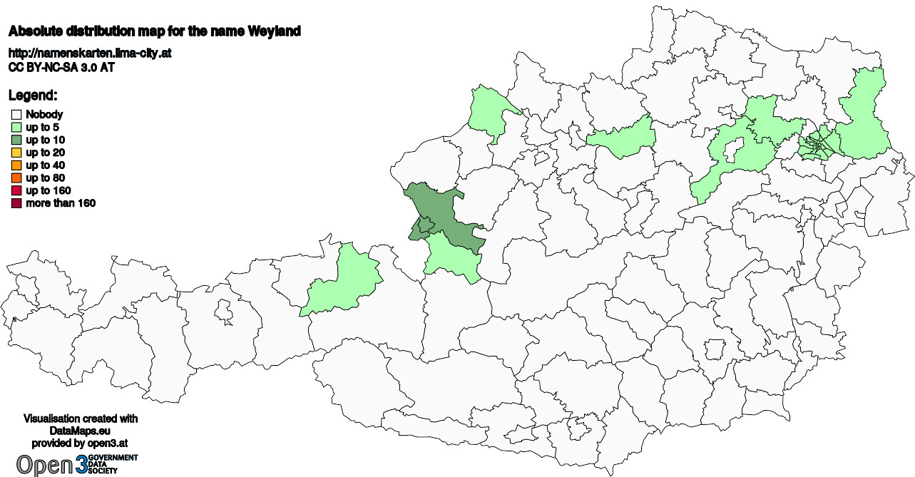 Absolute Distribution maps for surname Weyland