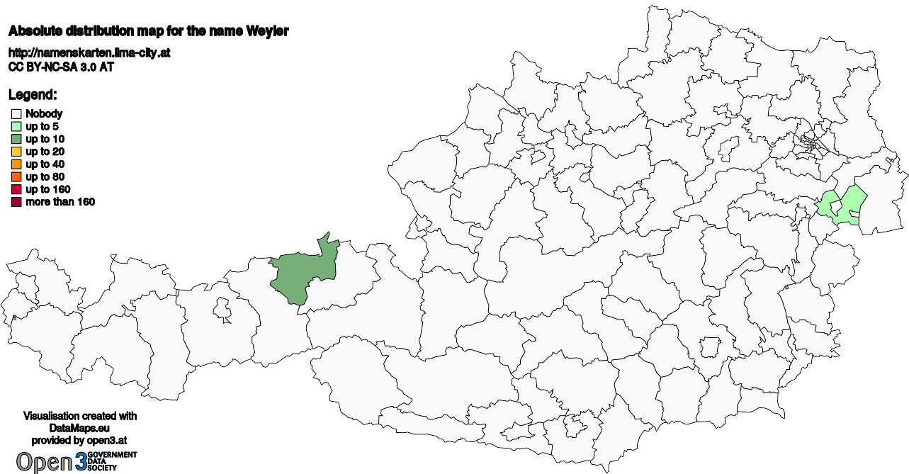 Absolute Distribution maps for surname Weyler