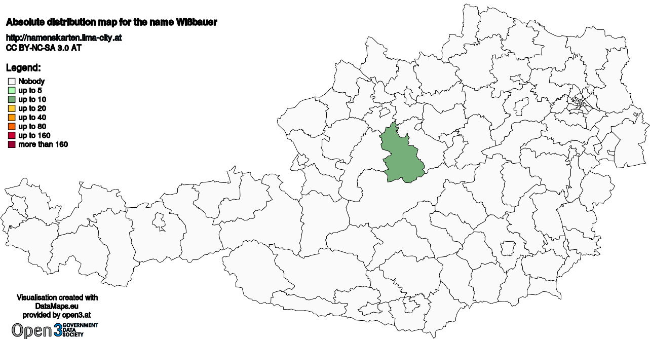 Absolute Distribution maps for surname Wißbauer