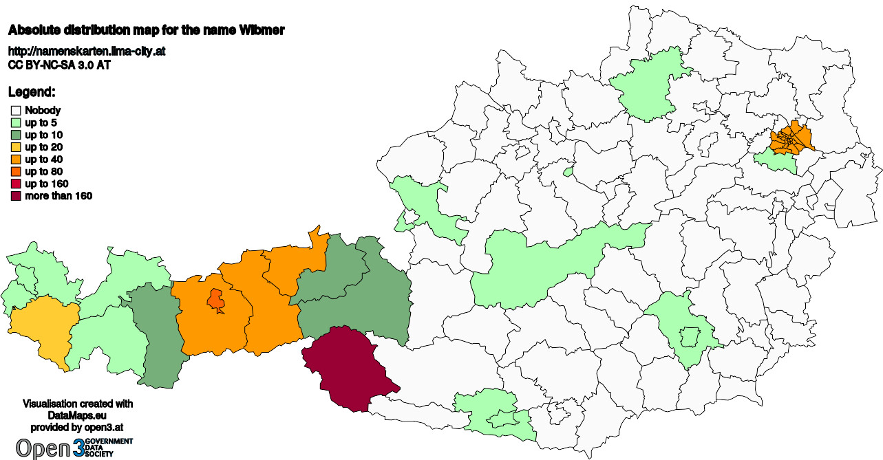 Absolute Distribution maps for surname Wibmer