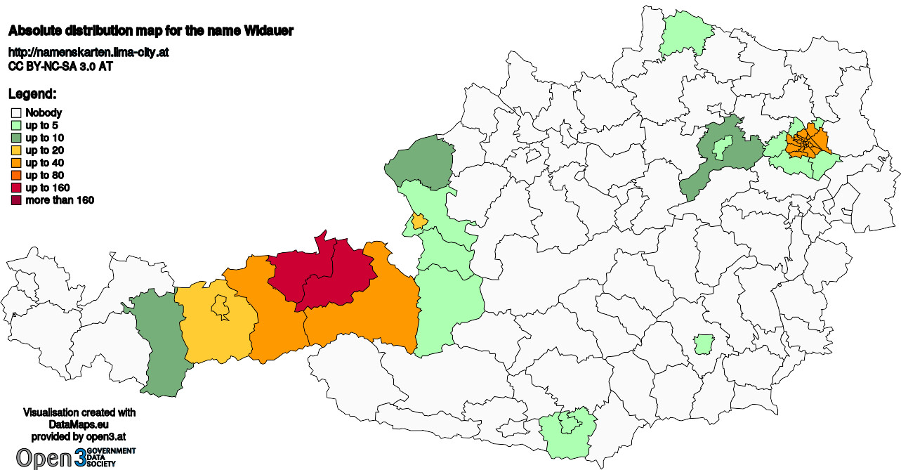 Absolute Distribution maps for surname Widauer