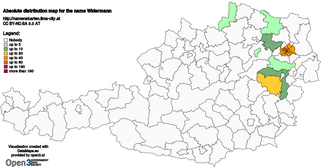 Absolute Distribution maps for surname Widermann