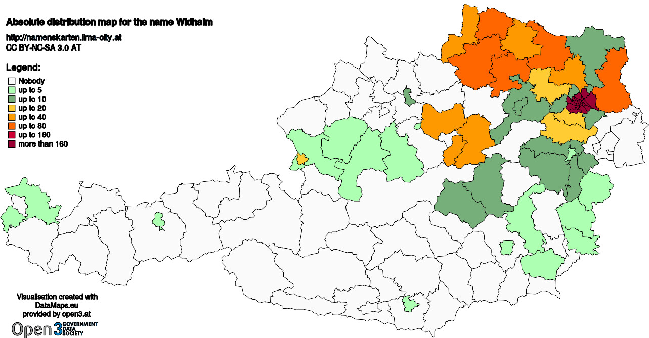 Absolute Distribution maps for surname Widhalm