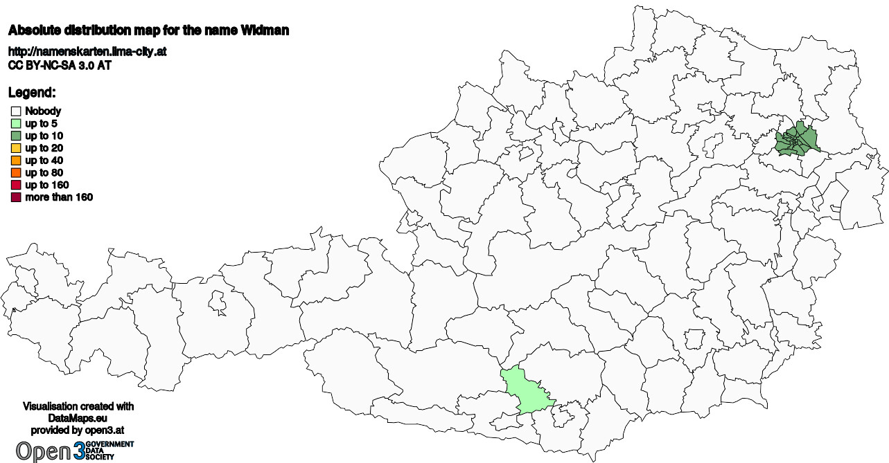 Absolute Distribution maps for surname Widman