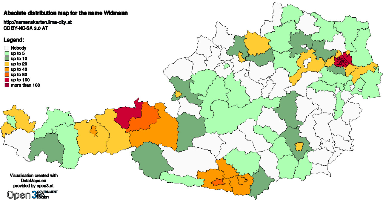 Absolute Distribution maps for surname Widmann