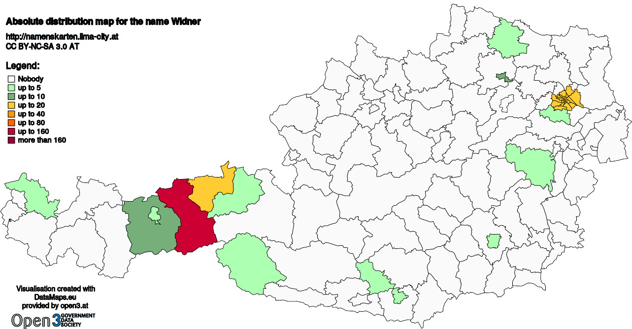 Absolute Distribution maps for surname Widner