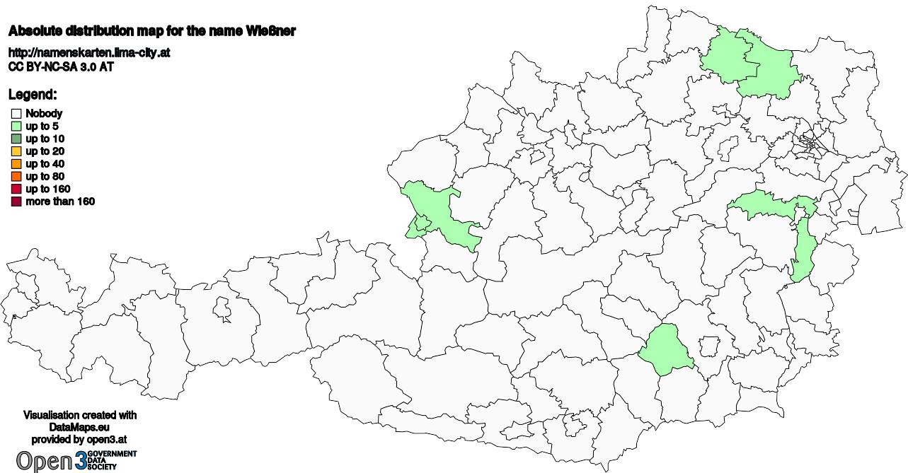 Absolute Distribution maps for surname Wießner