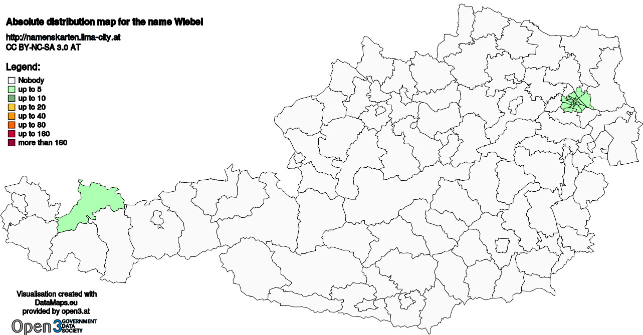 Absolute Distribution maps for surname Wiebel