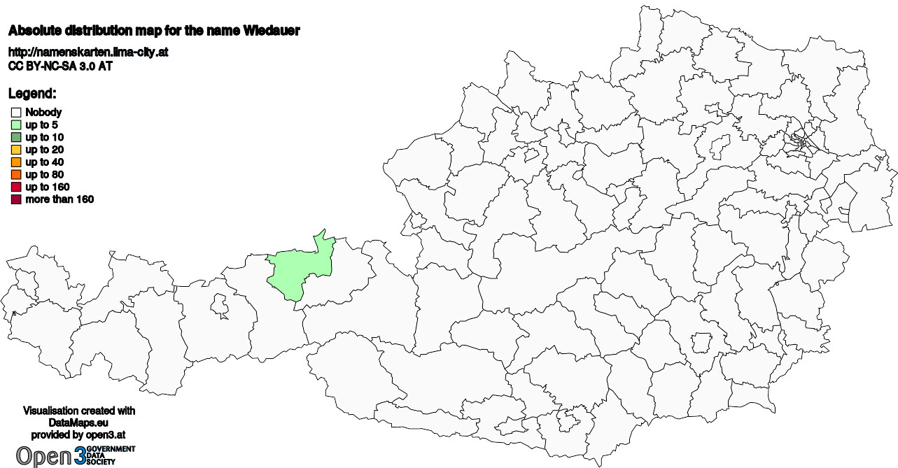 Absolute Distribution maps for surname Wiedauer