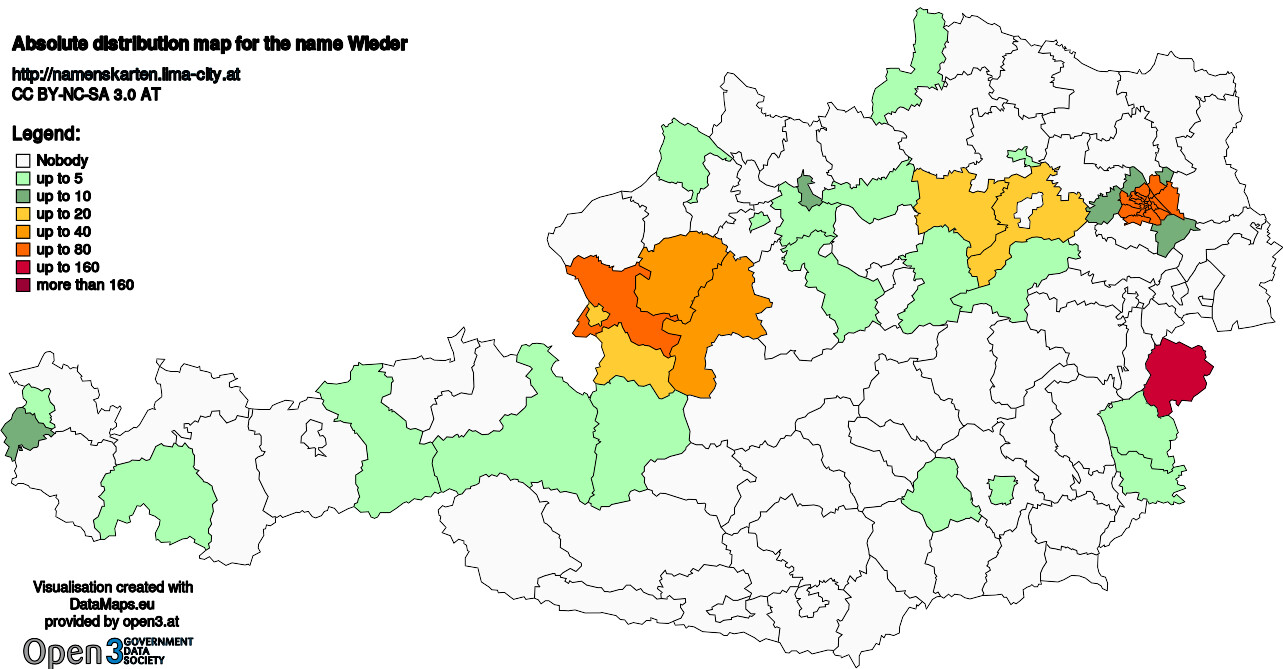 Absolute Distribution maps for surname Wieder