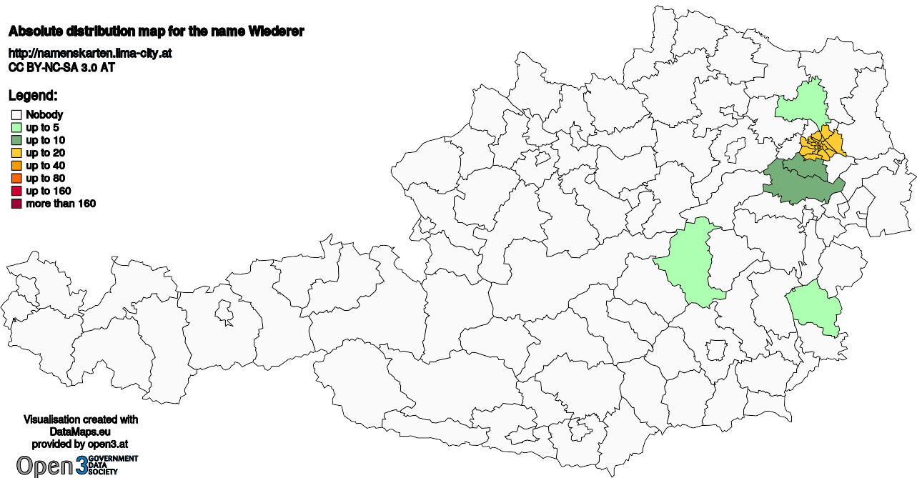 Absolute Distribution maps for surname Wiederer