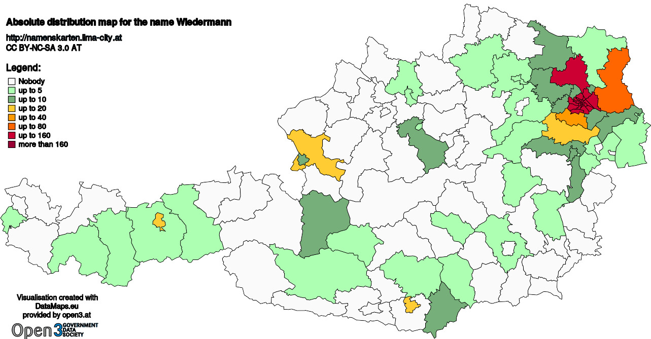 Absolute Distribution maps for surname Wiedermann