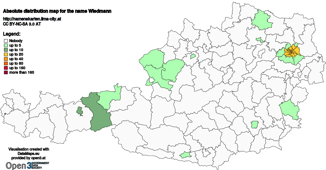 Absolute Distribution maps for surname Wiedmann