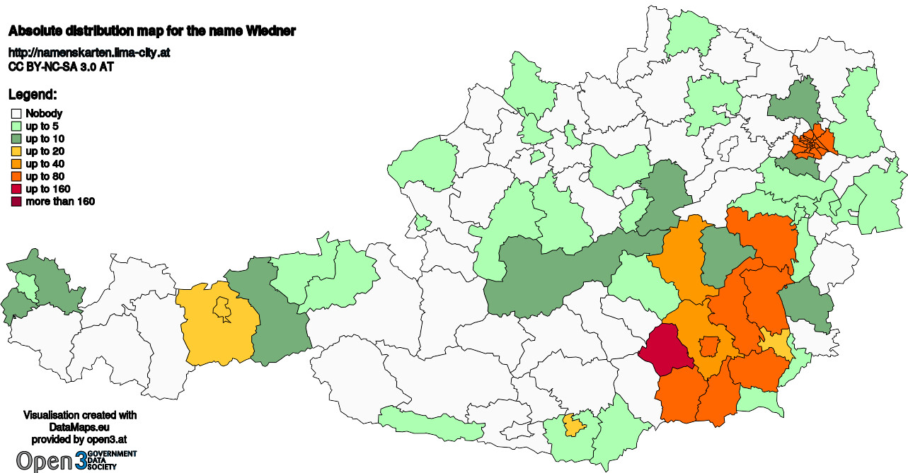Absolute Distribution maps for surname Wiedner