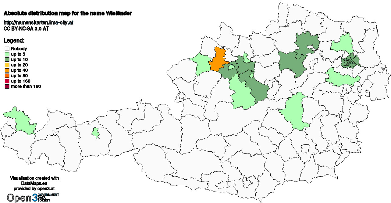 Absolute Distribution maps for surname Wieländer