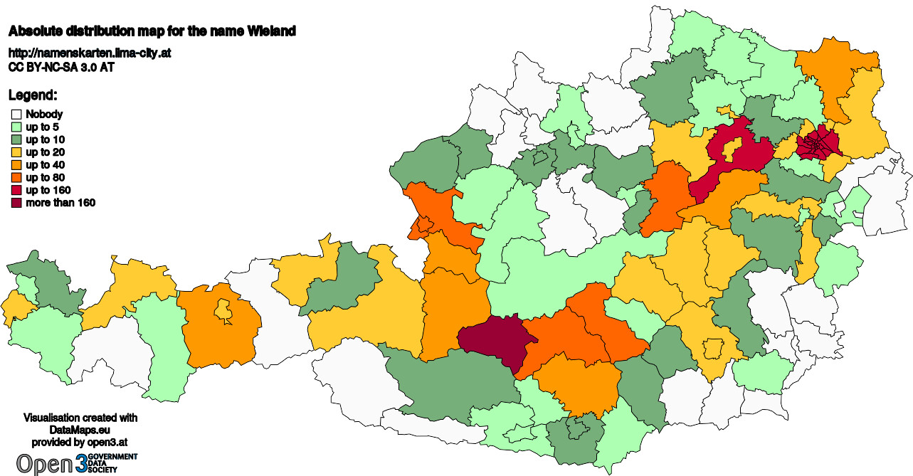 Absolute Distribution maps for surname Wieland