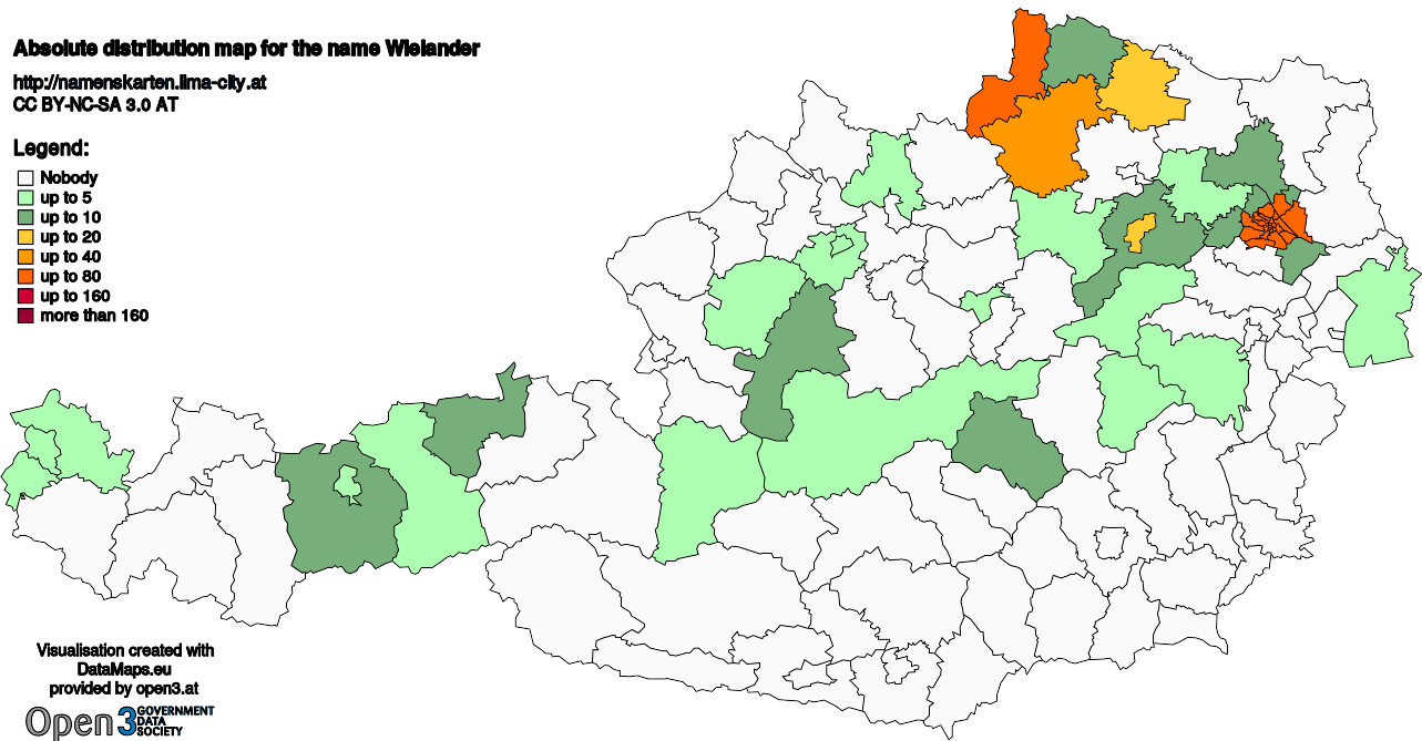 Absolute Distribution maps for surname Wielander