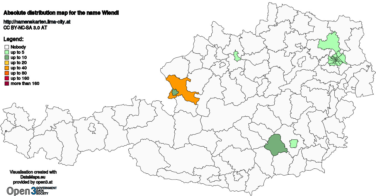 Absolute Distribution maps for surname Wiendl