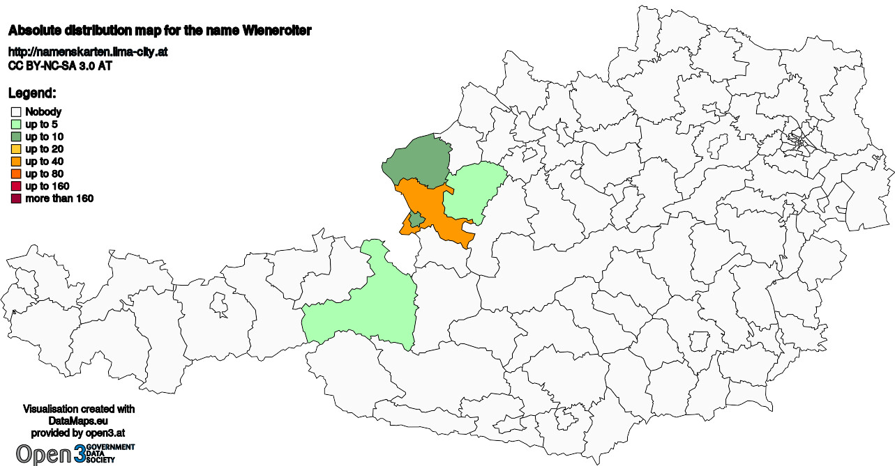 Absolute Distribution maps for surname Wieneroiter