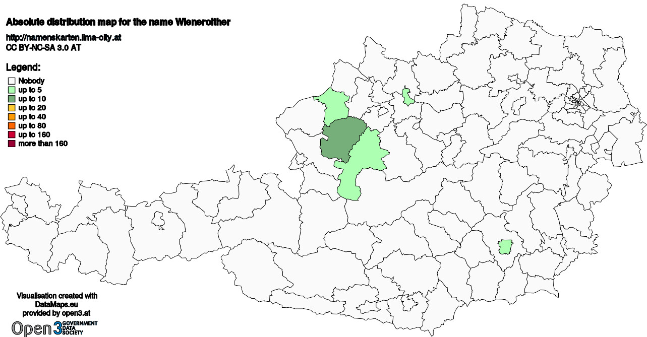 Absolute Distribution maps for surname Wieneroither