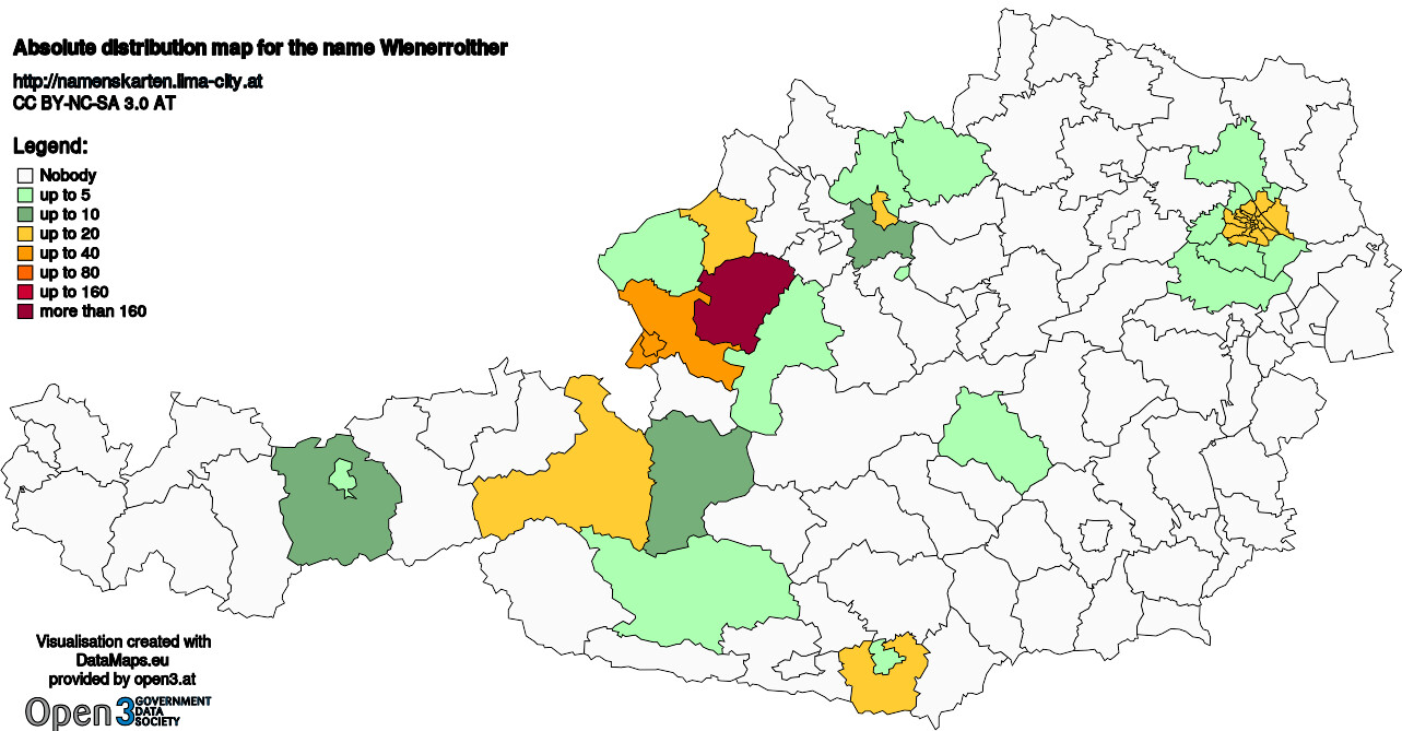 Absolute Distribution maps for surname Wienerroither