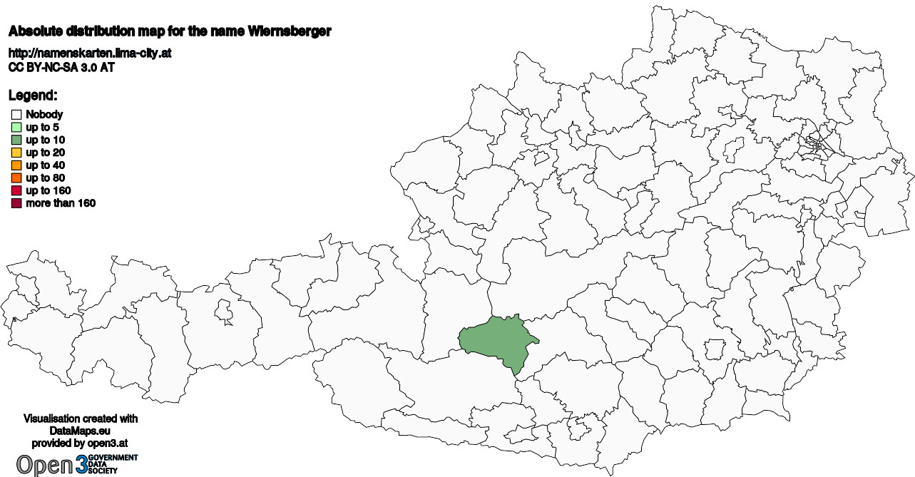 Absolute Distribution maps for surname Wiernsberger