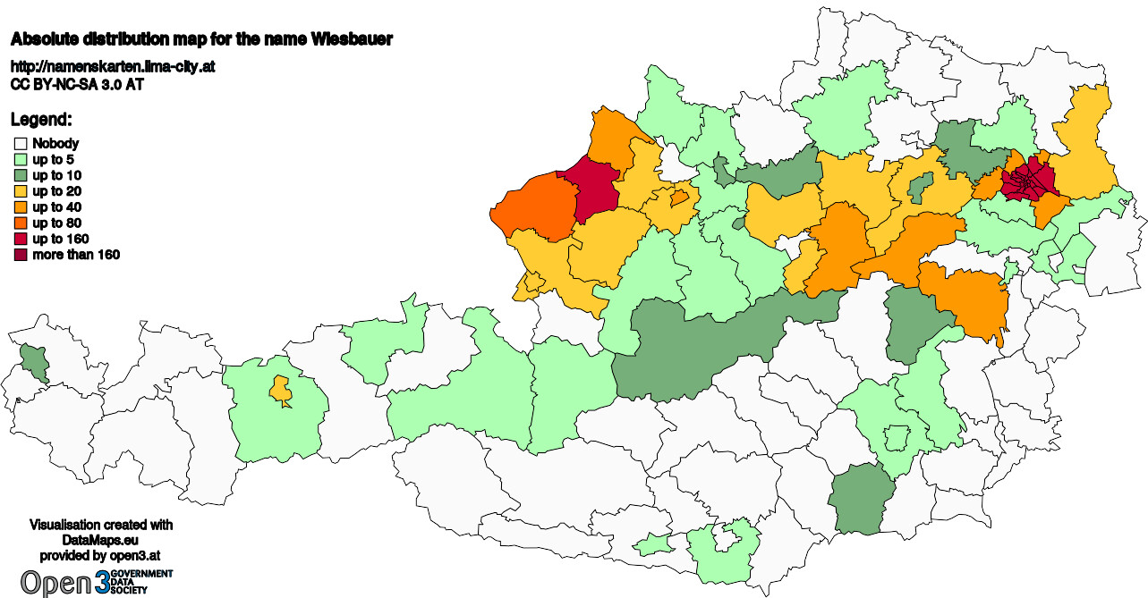 Absolute Distribution maps for surname Wiesbauer