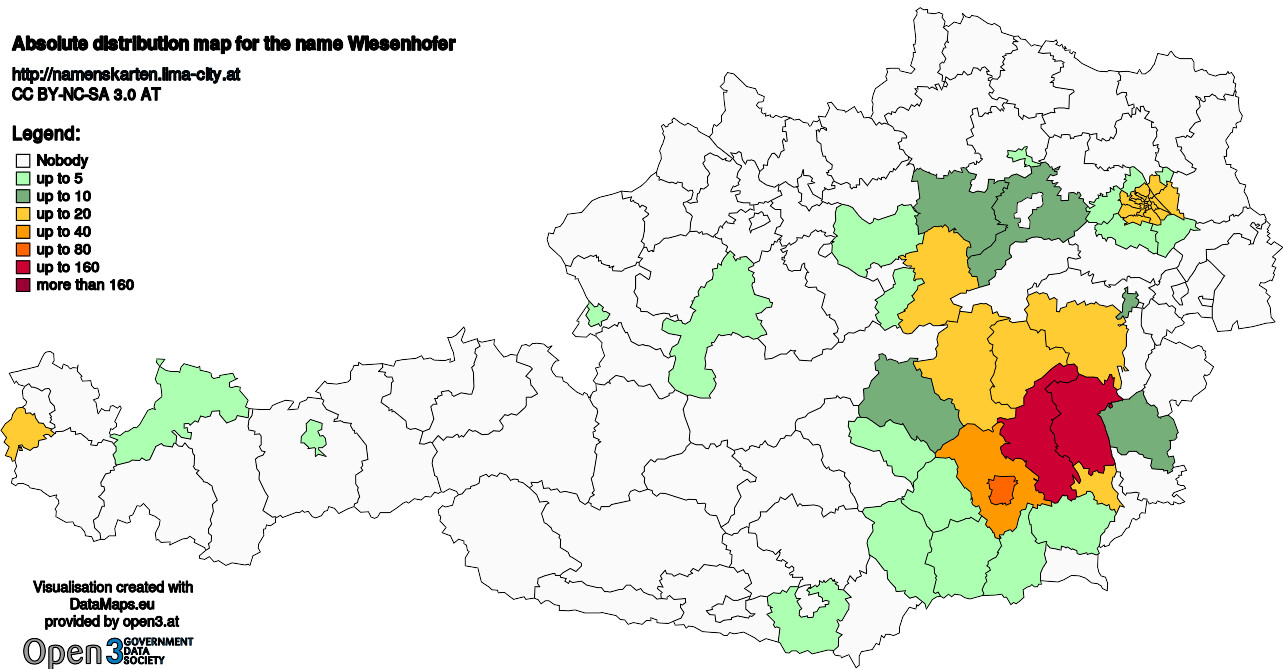 Absolute Distribution maps for surname Wiesenhofer