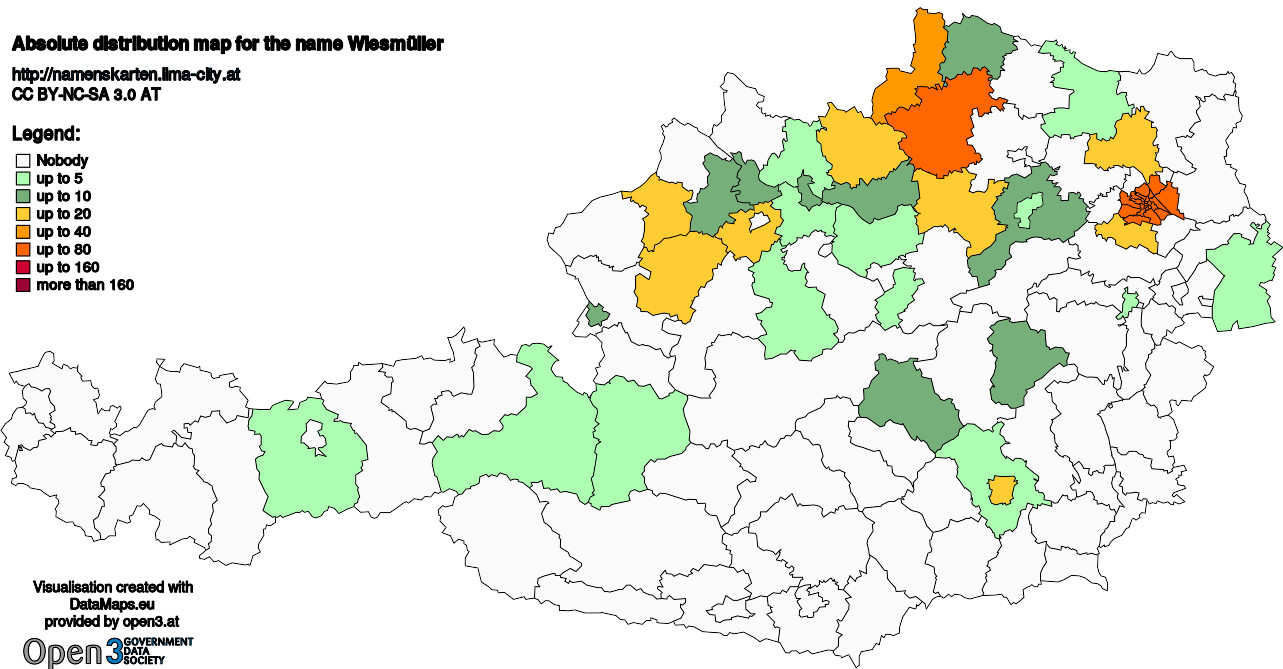 Absolute Distribution maps for surname Wiesmüller