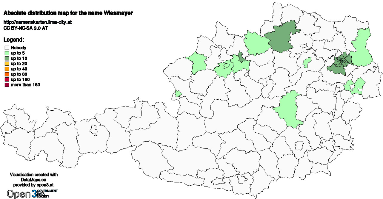 Absolute Distribution maps for surname Wiesmayer