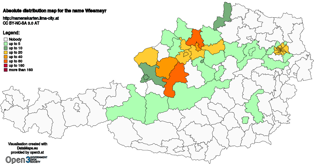 Absolute Distribution maps for surname Wiesmayr