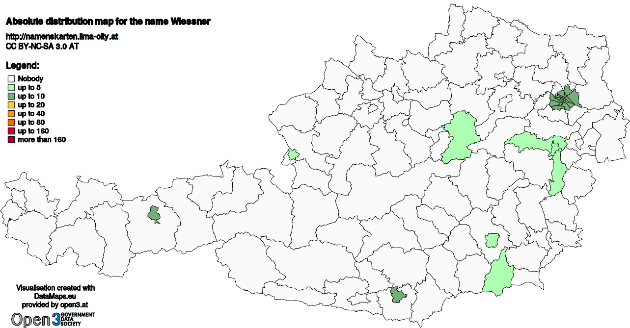 Absolute Distribution maps for surname Wiessner