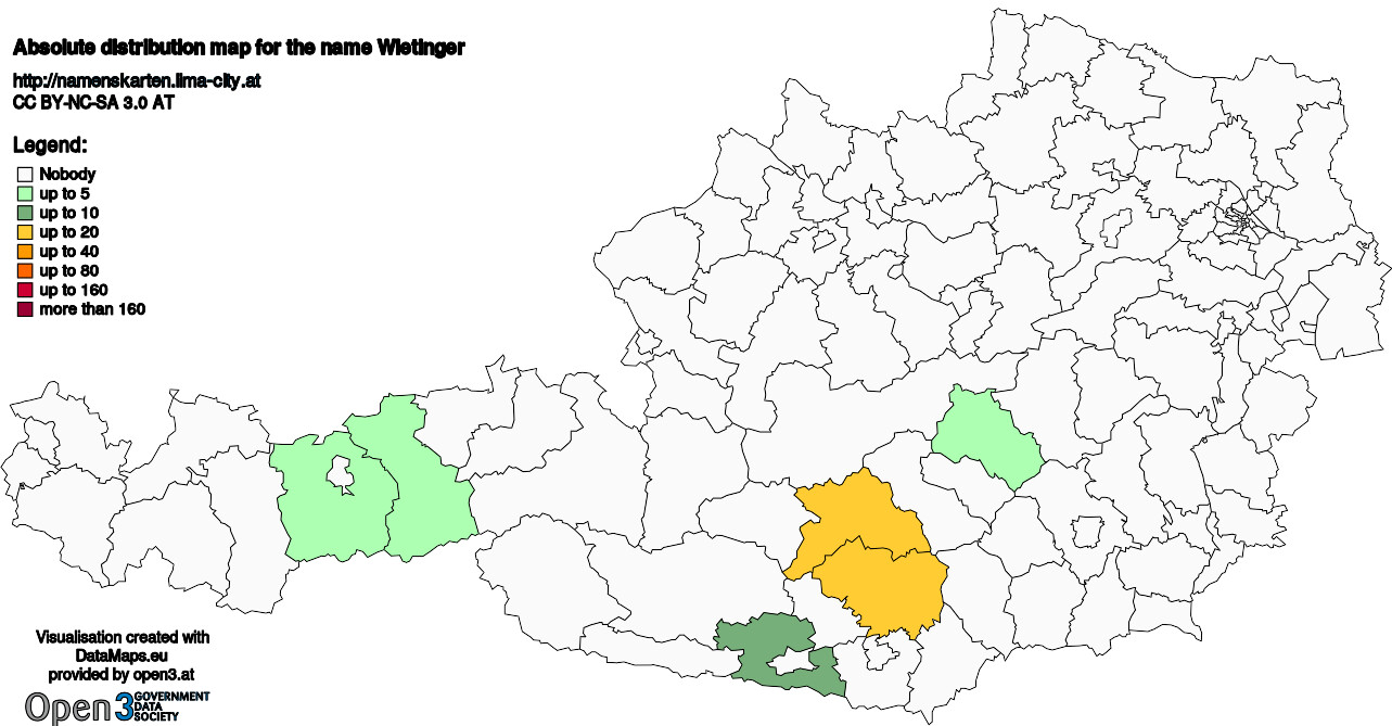 Absolute Distribution maps for surname Wietinger