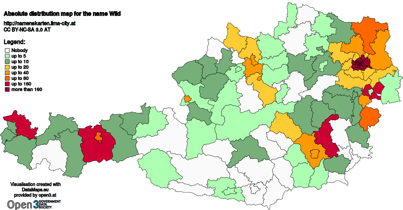 Absolute Distribution maps for surname Wild