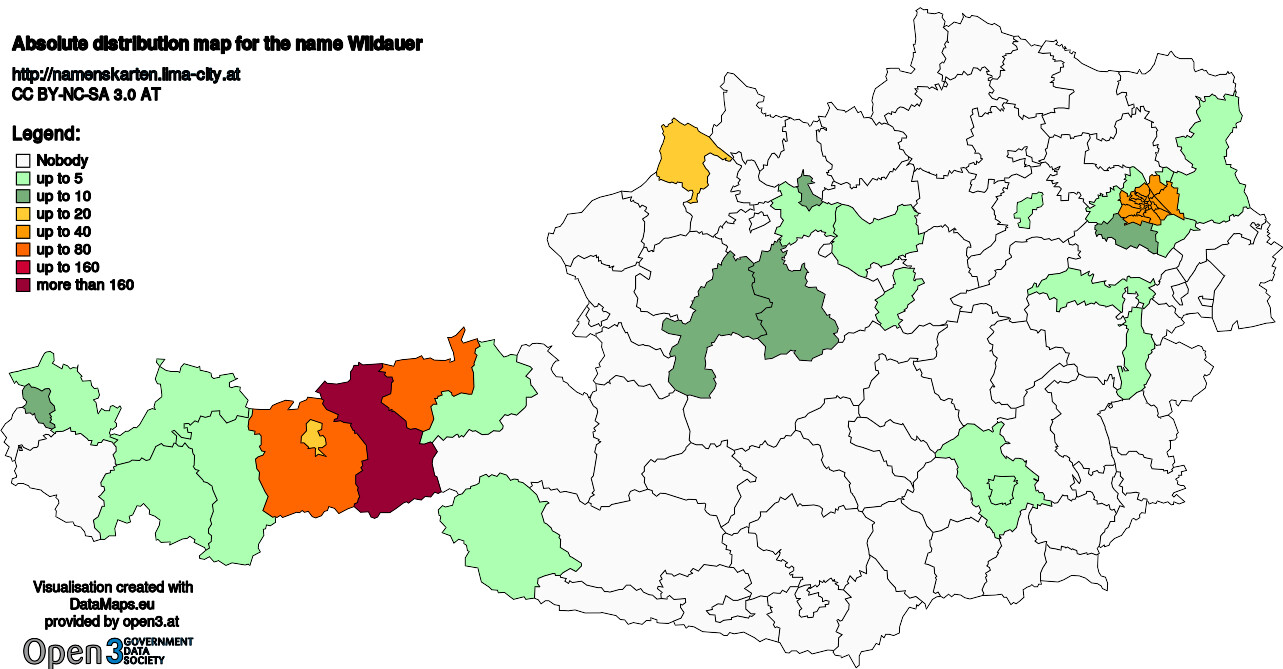 Absolute Distribution maps for surname Wildauer