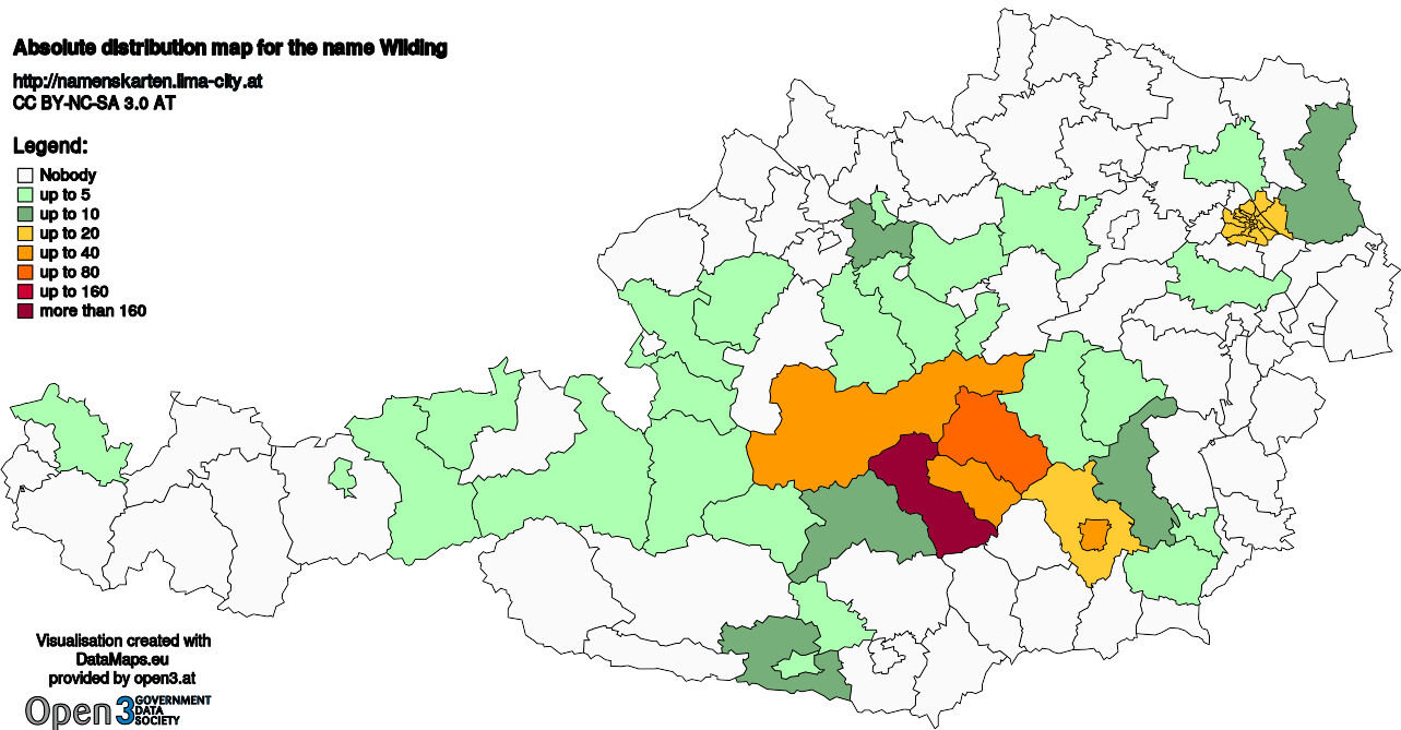 Absolute Distribution maps for surname Wilding