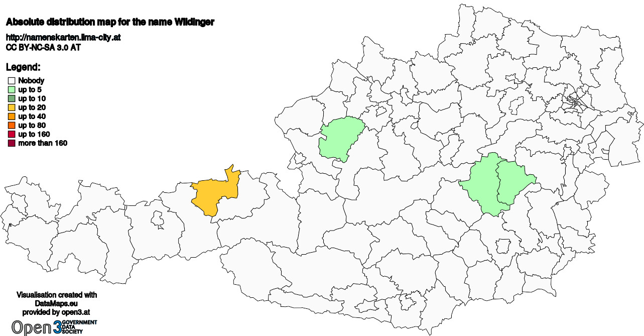 Absolute Distribution maps for surname Wildinger