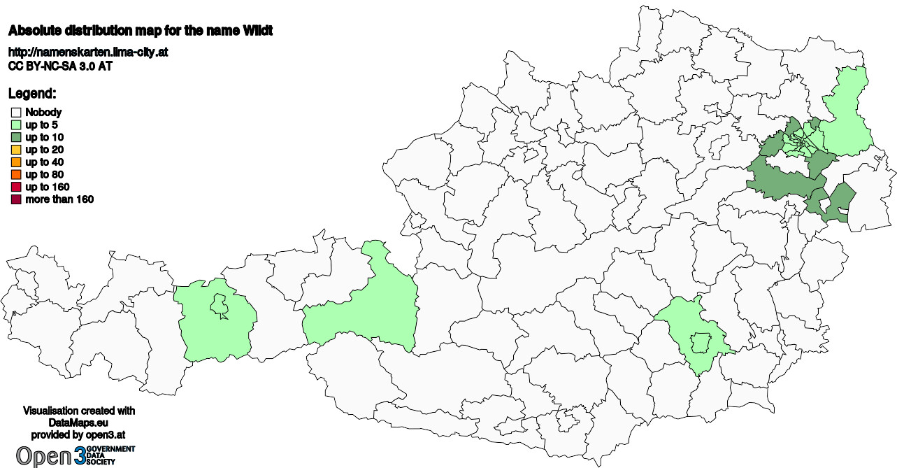 Absolute Distribution maps for surname Wildt