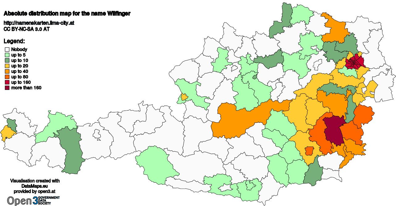 Absolute Distribution maps for surname Wilfinger