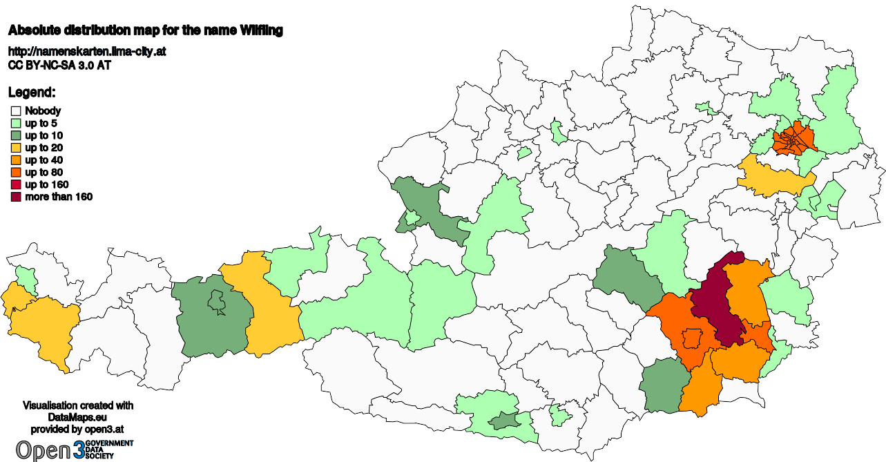 Absolute Distribution maps for surname Wilfling