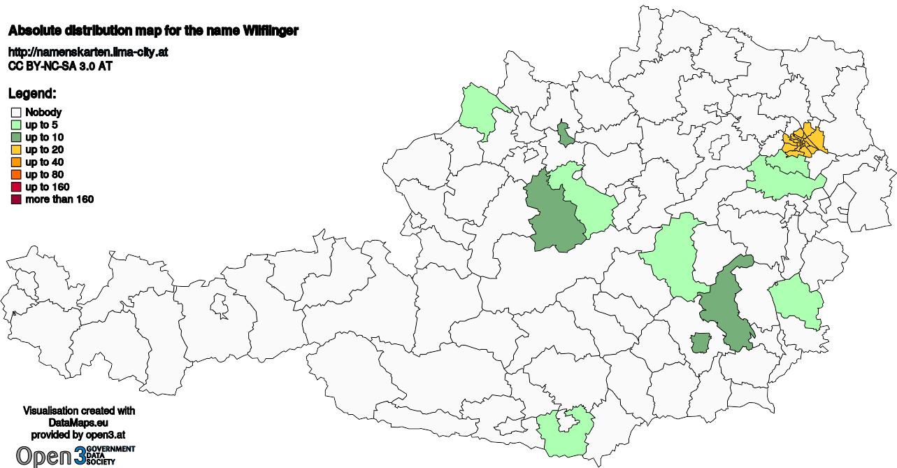 Absolute Distribution maps for surname Wilflinger