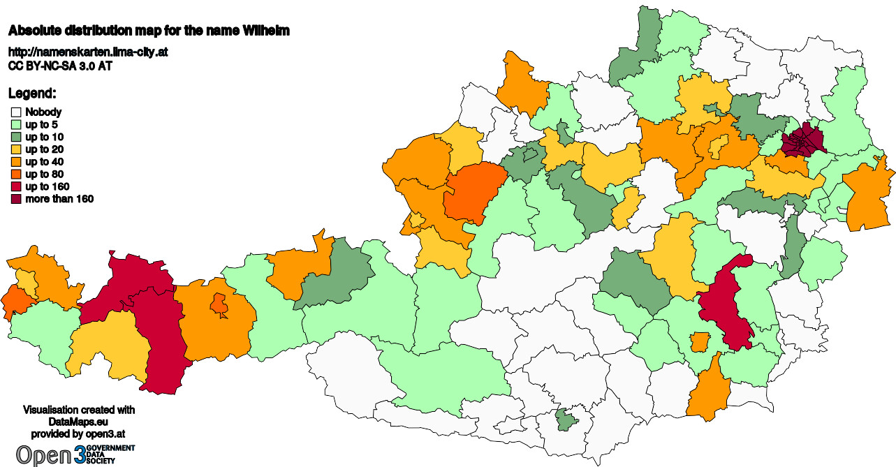 Absolute Distribution maps for surname Wilhelm