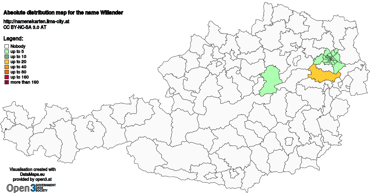 Absolute Distribution maps for surname Willander