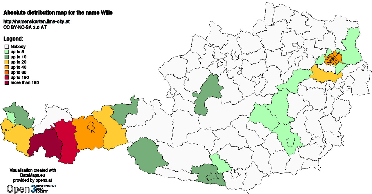 Absolute Distribution maps for surname Wille