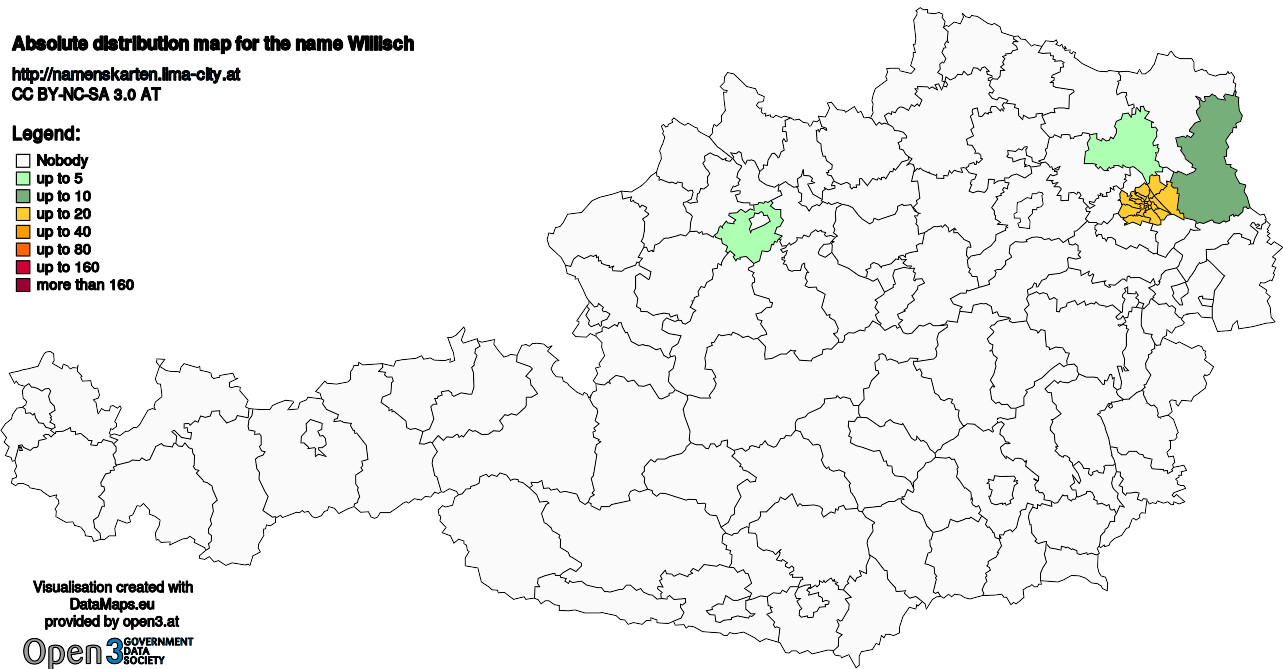 Absolute Distribution maps for surname Willisch