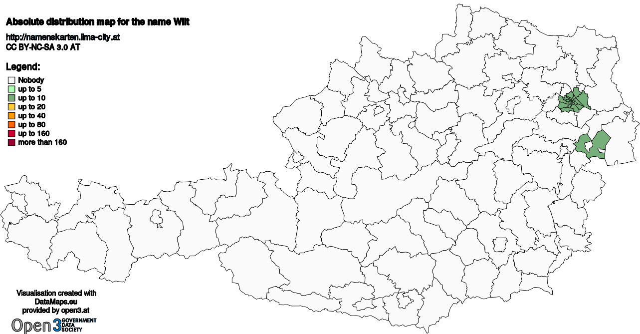 Absolute Distribution maps for surname Wilt