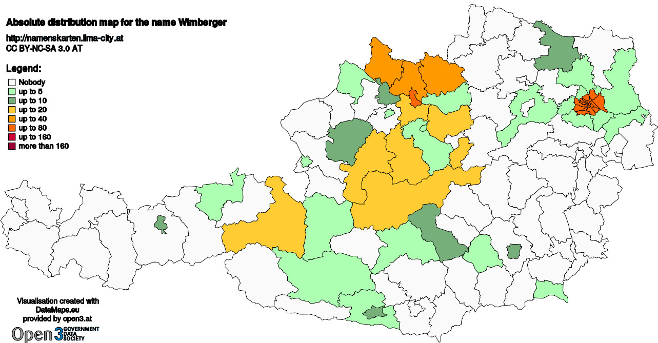 Absolute Distribution maps for surname Wimberger