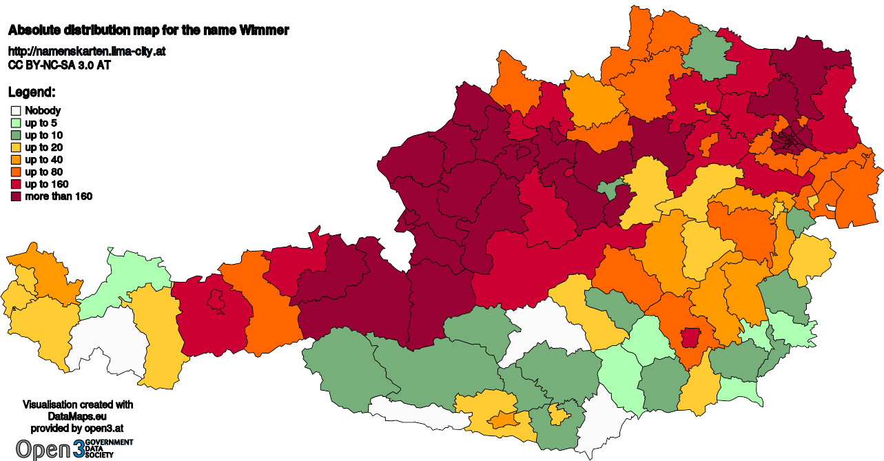 Absolute Distribution maps for surname Wimmer