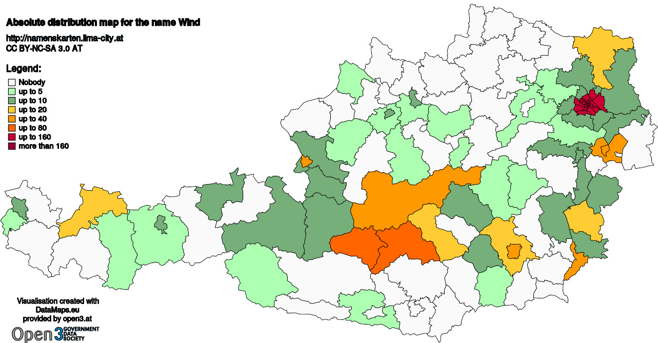 Absolute Distribution maps for surname Wind